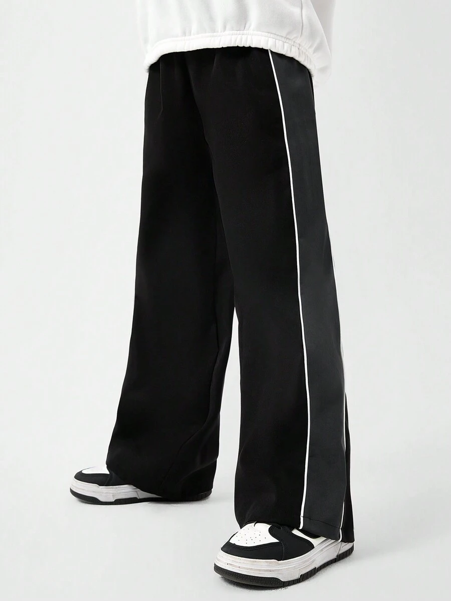 SHEIN Tween Boys Casual Loose Straight Leg Patchwork Pants For Tween Boys - Black - View 1