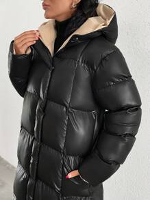 EURMUSE Thick Down Padded Long Padded Coat, Warm & Fashionable Puffer Jacket - Black - View 6