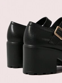 CUCCOO DOLLMOD 女士时尚黑色玛丽珍圆头厚底一脚蹬鞋，适合休闲/学校新年假期 - 黑色 - 查看 8