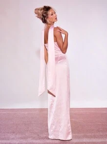 MUSERA 纯色吊带长款假日派对连衣裙,配围巾,适合度假、夏季、粉彩婚礼宾客、毕业典礼等场合,适合伊比沙岛海滩、夜晚外出、秋季约会、夏日秋装,优雅长裙 - 淺粉色 - 查看 4