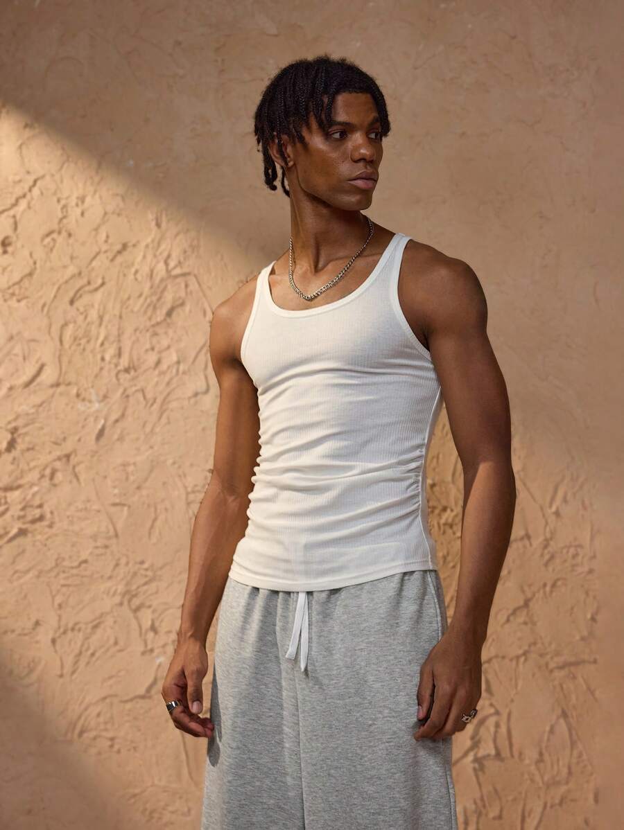 Forever 21 Men's Casual All-Match White Cami Top With Deep U-Neck And Racerback - White - View 1