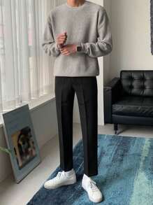 DAZY Men's Casual Crew Neck Solid Color Sweater, Suitable For Autumn/Winter - Grey - View 5