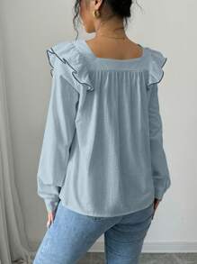 SHEIN Unity Women Casual Square Neck Ruffle Trim Blouse, For Autumn Fall Cloth For Women - Baby Blue - View 2