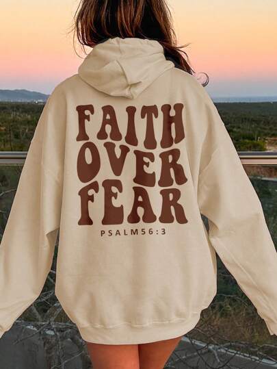 INAWLY Women's Hooded Sweatshirt With Slogan Print FAITH OVER FEAR,Long Sleeve Tops Graduation,Back To School Outfits,Graduation,Teacher Outfits For Women,Back To School Pullover Fall Outfit