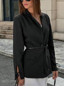 Chiquease Casual Blazer Jacket With Tie Cuff Detail - Black - View 1