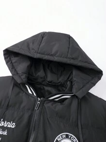 Manfinity Hypemode Men's Casual Slogan Print Zip Up Padded Coat, Winter
