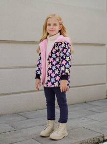 年轻女孩休闲基本款连帽外套带手套，适合 4-7 岁，甜美风格，加厚，防风保暖，适合户外、学校、派对