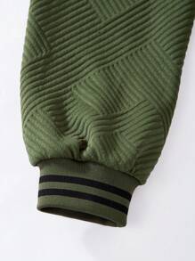 SHEIN 青少年女孩纹理针织连帽衫运动衫和羊毛喇叭裤 2 件套休闲装 - 軍綠色 - 查看 7