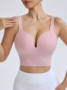 Easithlete Seamless High Strength Fixed Cup Sports Racerback Bra,Sports Bras Without Removable Pads ,Sports Bra With Sewn-In Pads, High Impact Support With Non-Removable Pads Molded Cups,For Women High Support Racerback,Workout, Yoga,  Running - Dusty Pink - View 6