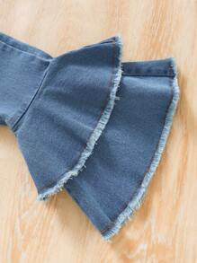 Baby Mädchen Slogan & Stern Muster Langarm T-Shirt & weite Hose Lässig 2-teiliges Set, Herbst