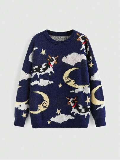 J-Fashion Cute Cow & Pegasus Graphic Pullover Sweater