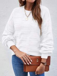 Calvaya 1pc Women Crew Neck Long Sleeve Solid Color Minimalist Sweater, Casual For Daily Wear Knit Pullover Fall Winter Outfit