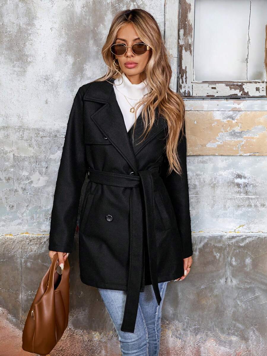 SHEIN LUNE Women's Casual Turndown Collar Pocket Long Sleeve Jacket, Autumn/Winter Winter Women Dress Business Casual Woman