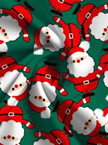 PopScrub Plus Size Vrouwen Kerstmis Cartoon Kerstman Print Verpleegkundige Scrub Uniformen Top, Groene Achtergrond Met Rood & Wit