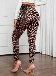 SHEIN Lady Leggings de Cuatro Estaciones, Bottom con Estampado de Guepardo, Leggings casuales con cintura alta y estampado de leopardo para mujer
