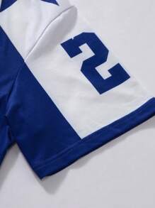 Manfinity Campus Court Men Jersey Shirt Casual Contrast Color Splicing Numeral Graphic Print Short Sleeve Athletic T-Shirt, For Going Out, For Friends