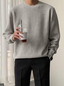 DAZY Men's Casual Crew Neck Solid Color Sweater, Suitable For Autumn/Winter - Grey - View 1