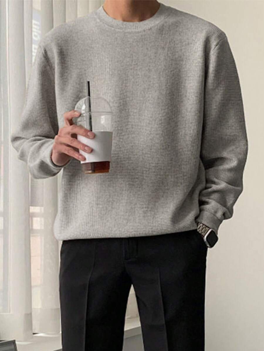 DAZY Men's Casual Crew Neck Solid Color Sweater, Suitable For Autumn/Winter - Grey - View 1