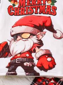Tween Boy Punk-Cool Santa Claus Printed Snug Fit Long Pants And Contrast Sleeve Two-Piece Tight Fitting Pajama Set - Multicolor - View 6