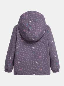 SHEIN Young Girl's Purple Hooded Zipper Full Print ATHOW Sports Casual Cycling Exercise Versatile Outdoor One Piece Double Layer Windbreaker Jacket Sportswear For Winter - Purple - View 2