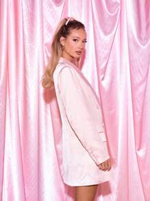 MUSERA 超大款缎面长款西装外套，优雅商务休闲风，适合夏季、春季、假期、毕业舞会、婚礼、生日等场合。 - 藕粉色 - 查看 2