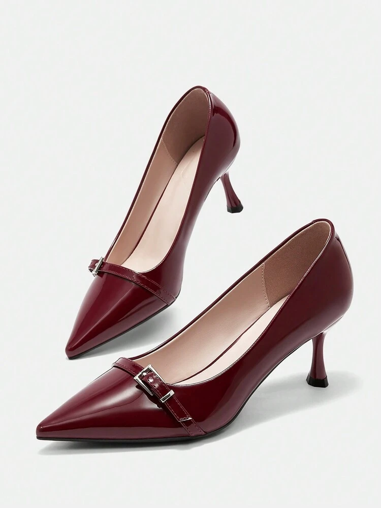 CUCCOO BIZCHIC Fashionable Sexy High Heel Pointed Toe Burgundy Red Women Dress Shoes, Suitable For Commute, Date, Party Spring Shoes Spring Break Easter For Christmas Spring Shoes