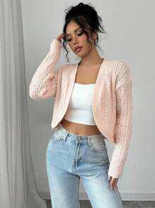 Chiquease Chaqueta corta casual de punto de un solo color para mujer, temporada de otoño