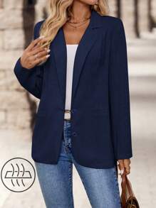 EMERY ROSE Women's Linen Style Summer Blazer - Navy Blue - View 1