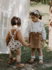 2pcs Baby Girls' Ruffle Collar Jacquard Long Sleeve Top And Skirt Set, Suitable For Outing, Spring/Autumn - Multicolor - View 4