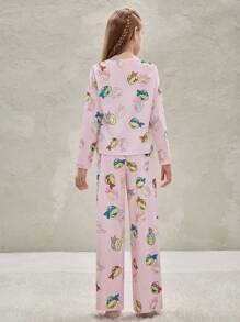 TEENAGE MUTANT NINJA TURTLES | SHEIN Tween Girl Cartoon Print Flame Retardant Knitted Crew Neck Long Sleeve Pajamas Set