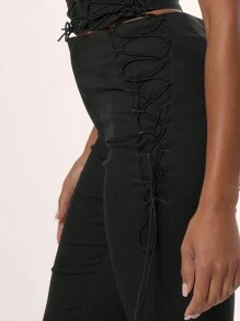 MUSERA Pantalones capri con cordones laterales, apropiados para primavera y verano, estilo Y2K de los 90, lindos y sexy, ideales para vacaciones, elegantes y lindos, perfectos para festivales en Ibiza