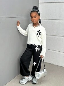 Tween Girls Streetwear Style Knit Jogger Pants - Black - View 5