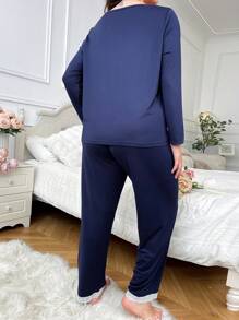 Plus Size Loose Lace Trim Pajama Set