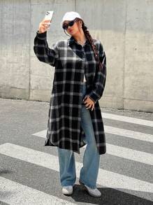 SHEIN EZwear Camisa holgada informal a cuadros de talla grande, para otoño/invierno