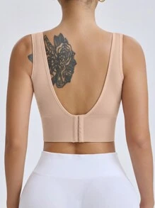 Easithlete Áo ngực thể thao cường độ cao không đường may Racerback, Áo ngực thể thao không có miếng đệm tháo rời, Áo ngực thể thao có miếng đệm khâu sẵn, Hỗ trợ tác động cao với miếng đệm không thể tháo rời Cúp đúc, Dành cho phụ nữ, Áo ngực Racerback hỗ trợ cao, Tập luyện, Yoga, Chạy bộ - Màu be - Xem 6