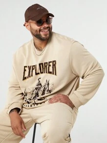 Manfinity NXTstreet Set de 2 piezas de sudadera y pantalón holgados con estampado gráfico de caballo para hombres de talla grande