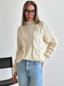 Aloruh 1 chiếc áo len dài tay cổ tròn rộng rãi cho nữ mùa đông - Màu be - Xem 6