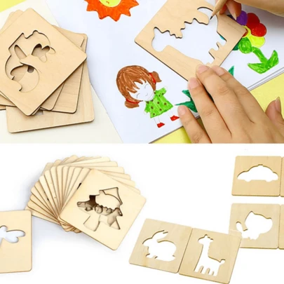 32 piezas Kit de plantilla de pintura de madera, juguete de tablero de pintura, rompecabezas para colorear, juego de manualidades, accesorios de juguetes educativos, decoración, suministros de pintura para el Día de San Valentín, bodas de San Valentín, cumpleaños, regreso a la escuela, útiles escolares