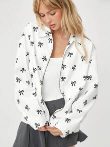 SHEIN EZwear Casual Off-The-Shoulder Zip-Up PU Leather Jacket - White - View 1