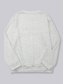 INAWLY 女士休闲字母刺绣落肩宽松运动衫，春秋 - 淺灰色 - 查看 2