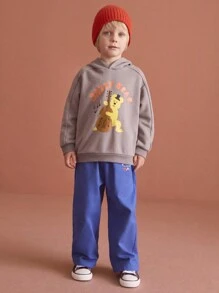 THE HAPPY LOOK Young Boys' Cartoon Pattern Casual Hooded Long Sleeve Loose Sweatshirt, Versatile For Autumn/Winter