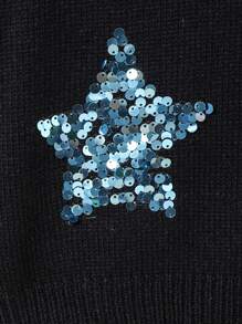 Tween Girl Thick Sparkly Star Jacquard Crew Neck Pullover Sweater, European And American Style, Suitable For Outdoor Sports, Shopping, Party, Autumn/Winter