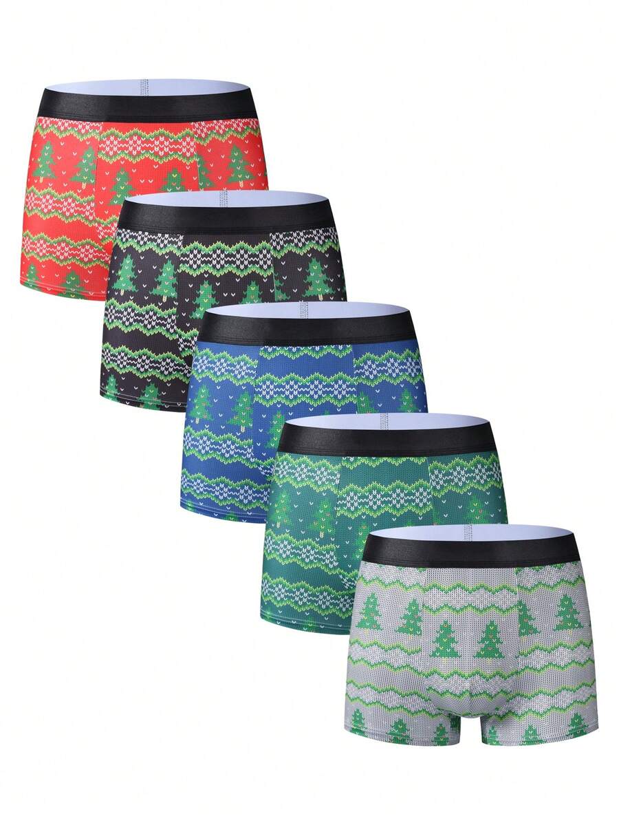 5pcs/Set Men's Christmas Printed Boxer Briefs - Multicolor - View 1