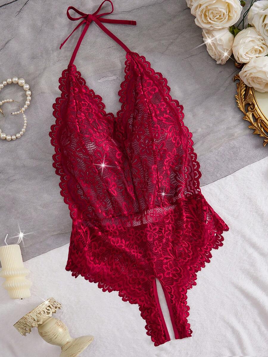 SHEIN 1 件女士蕾丝露背露背连体衣，适合外出穿着