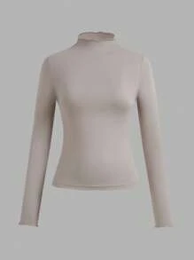 SHEIN EZwear 3 件套女士高领荷叶边下摆紧身休闲长袖打底 T 恤套装，适合秋冬季 - 彩色 - 查看 8