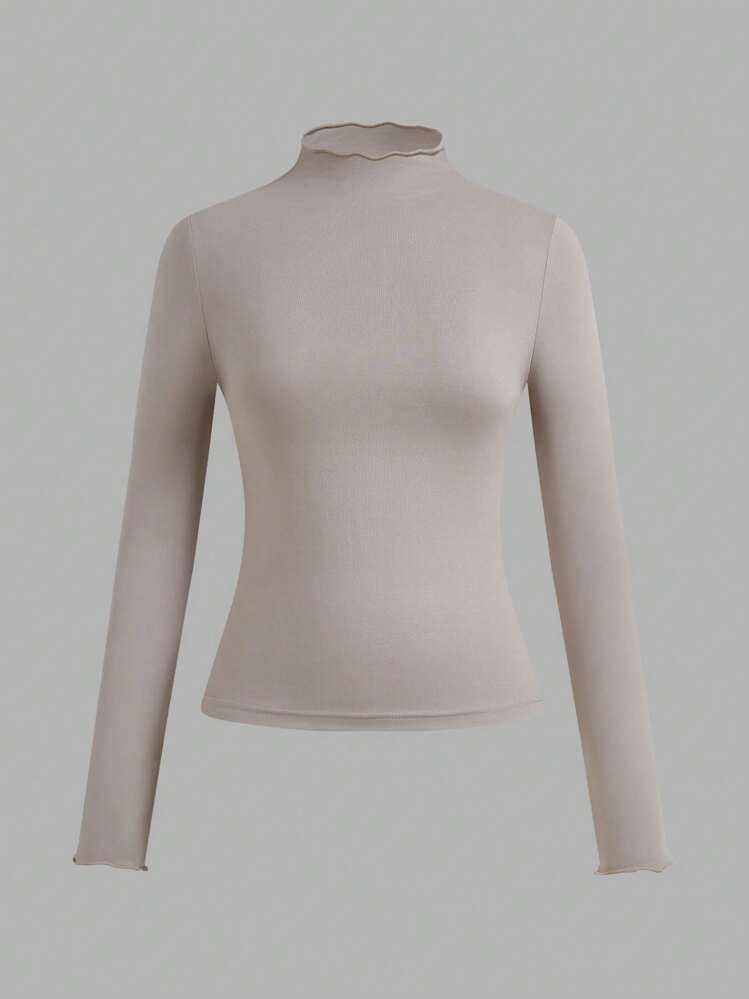 SHEIN EZwear 3 件套女士高领荷叶边下摆紧身休闲长袖打底 T 恤套装，适合秋冬季 - 彩色 - 查看 8