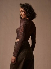 MUSERA Asymmetric Butterfly Print Top Summer Ibiza , Autum, Winter, Party, - Multicolor - View 3