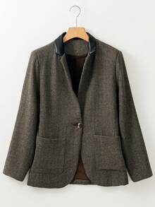 Fashionable Casual Solid Color Front Button Lapel Long Sleeve Blazer, Suitable For Daily Commute - Brown - View 5