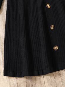 少女高领灯笼袖高腰 A 字针织连衣裙，可爱荷叶边优雅毛衣裙 - 黑色 - 查看 5