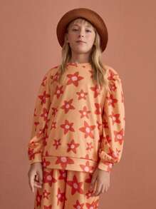 SHEIN 少女休闲印花宽松卫衣，适合日常穿着，秋冬季款